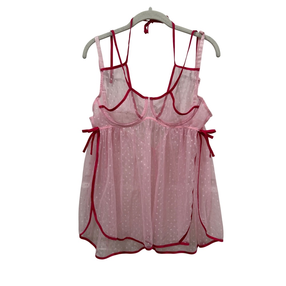 Adore‎ Me Pink Polka Dot Mesh Babydoll Underwire Lingerie Magenta Trim Size XS